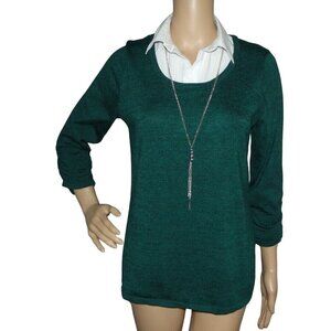 Notations Sweater Shirt Collar Inset Womens Size Medium Marled Green NECKLACE